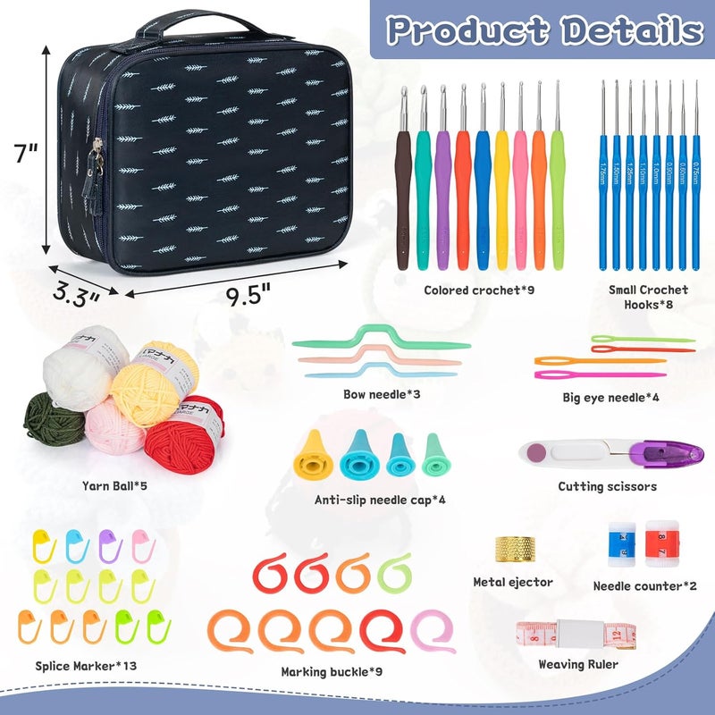 GMAK Crochet Kit for Beginners Adults, 59 PCS Crocheting Sets Include Yarn, Hooks and Tools, Portable Crochet Starter Kit for Making Variety Projects Crocheting Supplies, Navy Plume - Image 3